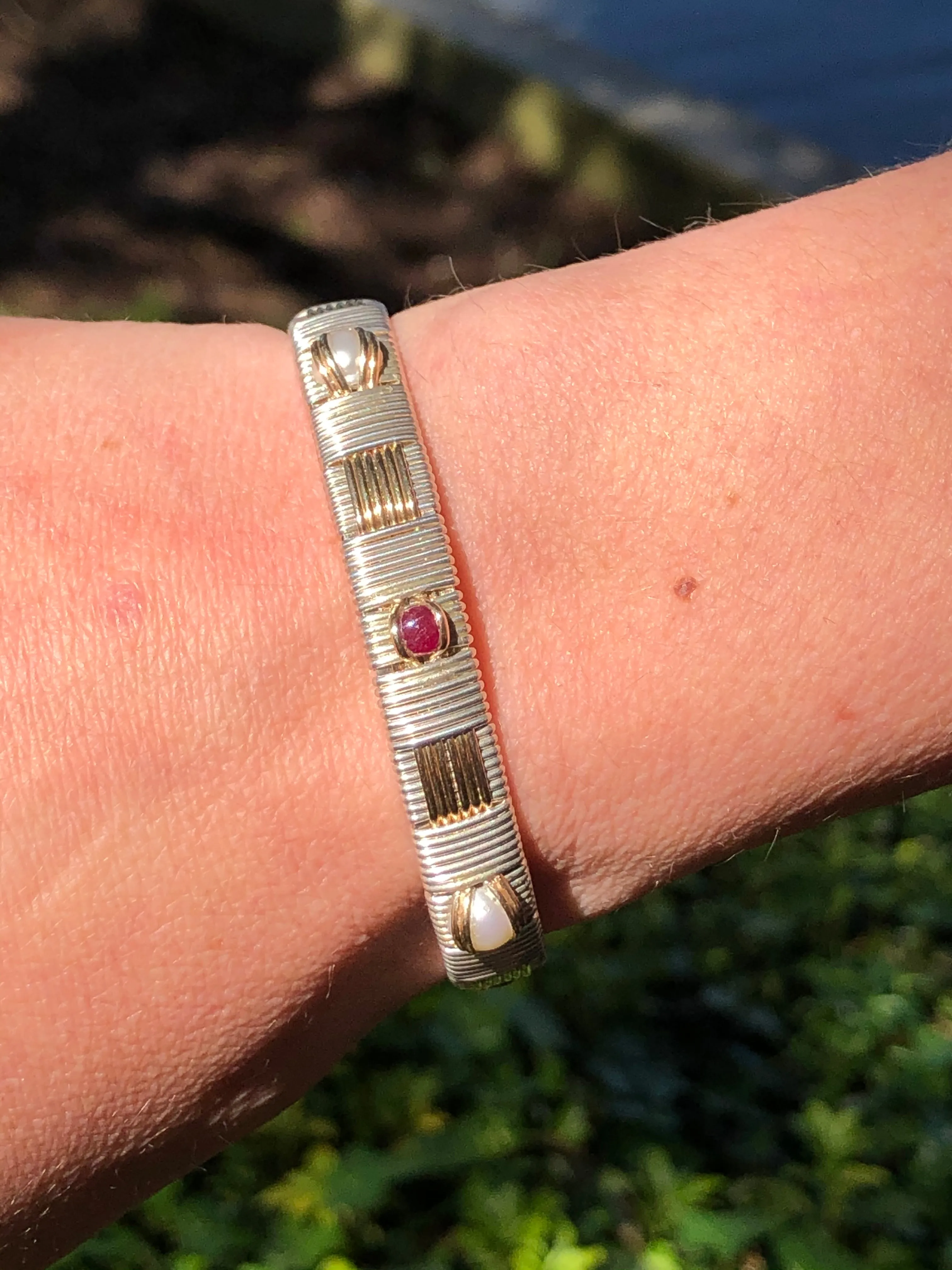 Ruby and Pearl Classic Elite Bangle Bracelet